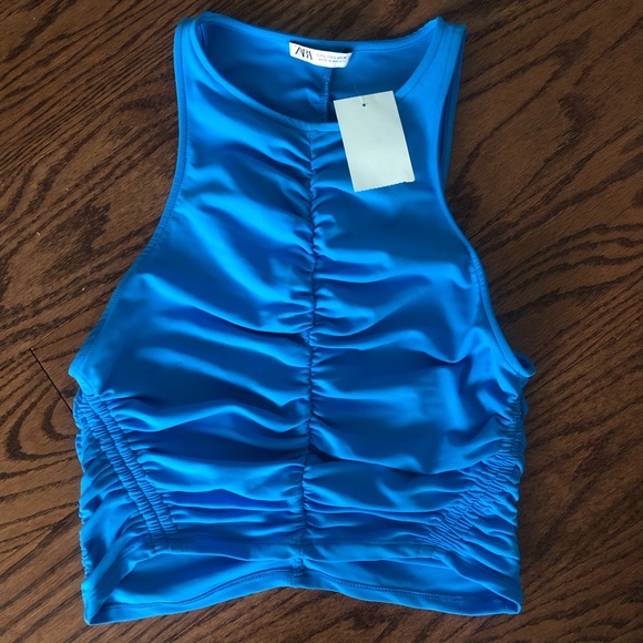 Zara Blue Stretchy Athletic Sleevless Tank Top - Picture 1 of 7